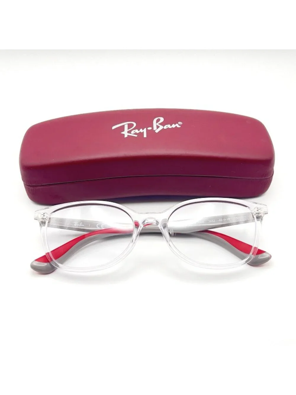 Ray Ban RB 1586 3832 Junior Youth Eyeglass Frames Clear Red Gray 49-16-130 Case